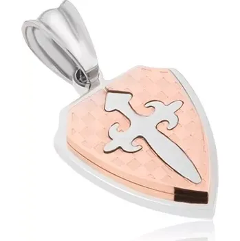 Přívěsek Přívěsek stříbrné barvy z oceli, měděné čtverečky, ozdobný kříž