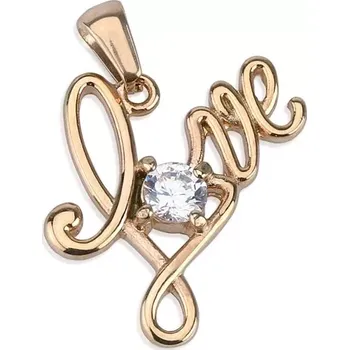 Přívěsek Přívěsek z chirurgické oceli, nápis "Love" měděné barvy, kulatý čirý zirkon