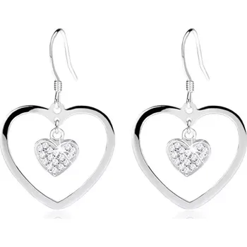 Náušnice Náušnice ze stříbra 925, obrys srdce s menším zirkonovým srdíčkem