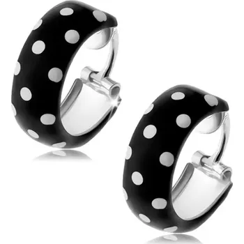 Náušnice Kruhové náušnice, stříbro 925, černá glazura s bílými tečkami