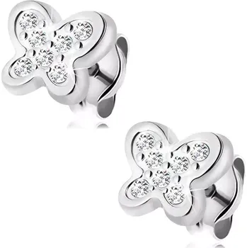 Náušnice Zlaté 14K náušnice - bílé zlato, blýskavý motýlek zdobený drobnými čirými zirkony