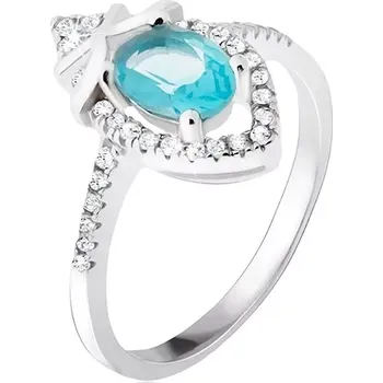 Prsten Prsten ze stříbra 925, azurový oválný kamínek, zirkonová slza - Velikost: 54