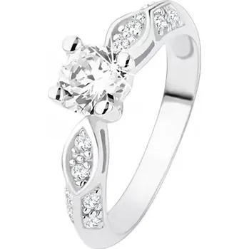 Prsten Stříbrný prsten 925, zásnubní, čiré zirkony, lesklý ovál, vypouklá linie - Velikost: 55