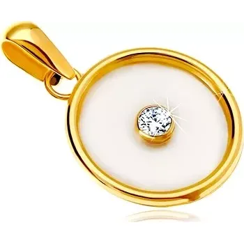 Přívěsek Přívěsek ve žlutém 14K zlatě - kruh s výplní z perleti a čirým zirkonem uprostřed