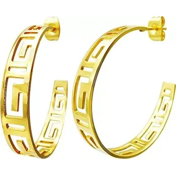 Náušnice Kruhové náušnice zlaté barvy - vyseknutý řecký symbol