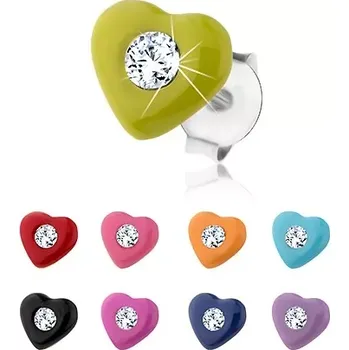 Náušnice Puzetové náušnice ze stříbra 925, glazované srdíčko, Swarovského krystal - Barva: Oranžová