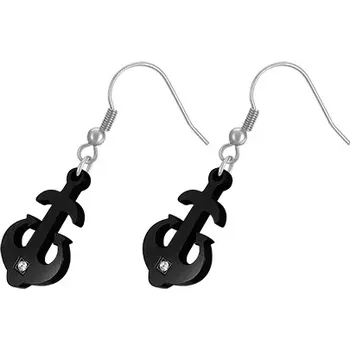 Náušnice Ocelové náušnice - černá kotva se zirkonem