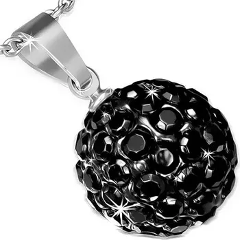 Přívěsek Ocelový přívěsek se Shamballa kuličkou, černé blyštivé zirkony, 12 mm