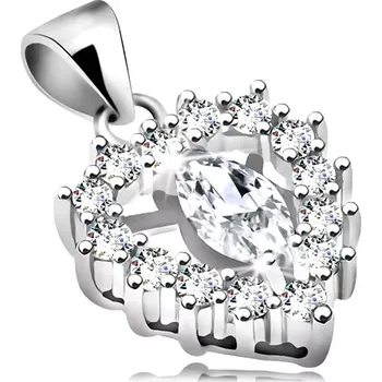 Přívěsek Stříbrný přívěsek 925, čirá blýskavá kontura srdíčka s úzkým zrnkem uprostřed