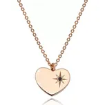 Stříbrný náhrdelník 925, růžovozlatý odstín - symetrické srdce, Polárka, černý diamant