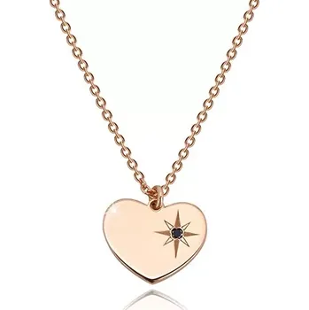 Náhrdelník Stříbrný náhrdelník 925, růžovozlatý odstín - symetrické srdce, Polárka, černý diamant