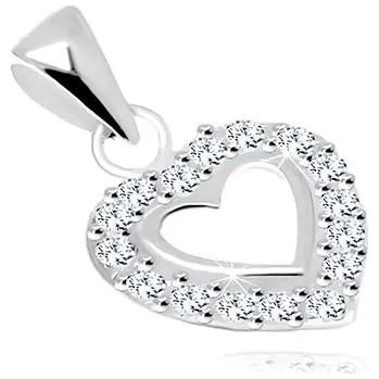 Přívěsek Stříbrný 925 přívěsek, lesklá kontura srdce zdobená čirými zirkony
