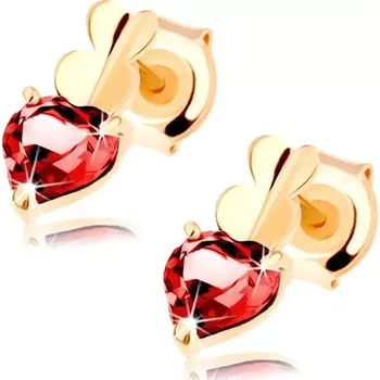 Náušnice Zlaté 14K náušnice tři srdce, přírodní granát