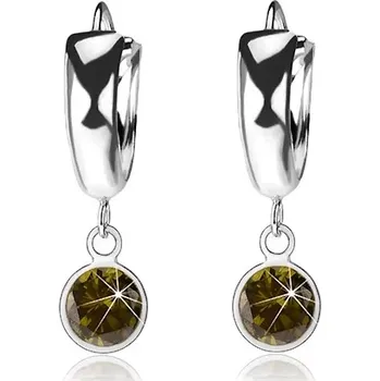 Náušnice Náušnice ze stříbra 925, lesklý hladký kroužek, tmavě zelený zirkon