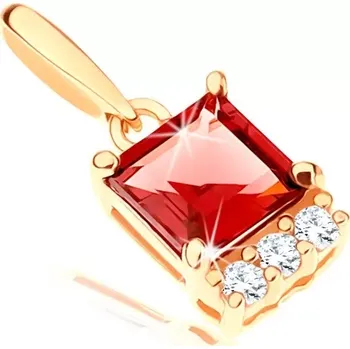 Přívěsek Přívěsek ve žlutém 14K zlatě - čtvercový červený granát, linie čirých zirkonků