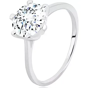 Prsten Stříbrný prsten 925 - úzká ramena, trojúhelníky a transparentní zirkon, 8 mm - Velikost: 54