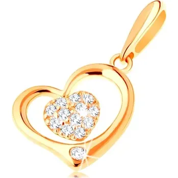 Přívěsek Zlatý přívěsek 585 - lesklý obrys srdce s menším zirkonovým srdíčkem