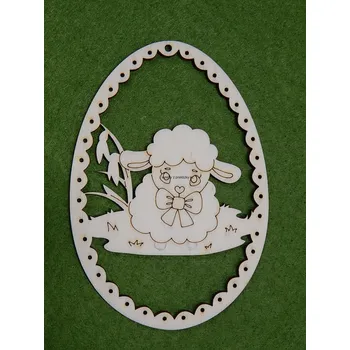 Dřevěná hračka Výřez z překližky, C32, VAJÍČKO S OVEČKOU, 11,3x7,7cm, 1ks