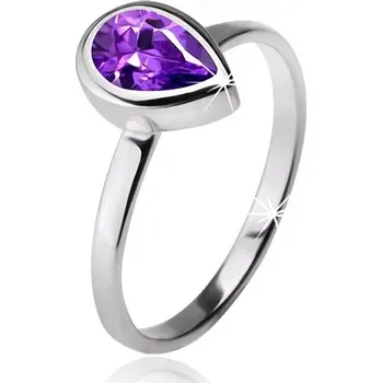 Prsten Prsten s fialovým slzičkovitým kamínkem v objímce, stříbro 925 - Velikost: 49