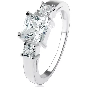 Prsten Zásnubní třpytivý prsten, čtvercové zirkony čiré barvy, stříbro 925 - Velikost: 55