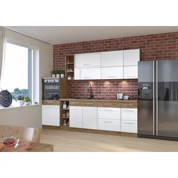 Nábytek Kuchyňe Woodline IV, Barva: Dub lancelot / bíly lesk, Osvětlení: osvětlení LED - bílé, Dřez: ano, Pracovní deska do kuchyně: bez pracovní desky MIRJAN 5903211119040