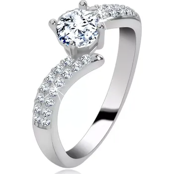 Prsten Zásnubní prsten ze stříbra 925, rozpojená stuha, zirkonová ramena, zirkon ve středu - Velikost: 52