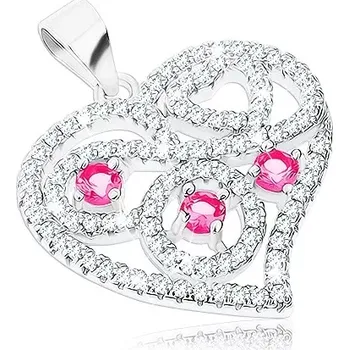 Přívěsek Stříbrný přívěsek 925, srdce vykládané čirými a růžovými zirkony