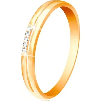 Prsten Prsten ve žlutém zlatě 585, ramena s úzkým výřezem, čirá zirkonová linie - Velikost: 51