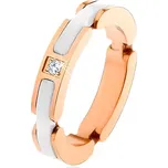 Prsten z oceli 316L a z bílé keramiky, čirý zirkon, výřezy s pásy - Velikost: 60