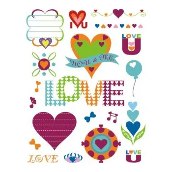 Razítka gelová - Gelová razítka - LOVE + štítky se srdíčky