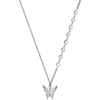 Náhrdelník Stříbrný náhrdelník 925 - motýl, bílé syntetické perly, různé typy řetízků