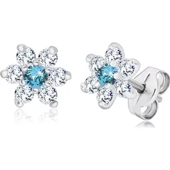 Náušnice Náušnice ze stříbra 925 - zářivý zirkonový květ, čirá nebeská modrá, puzetky