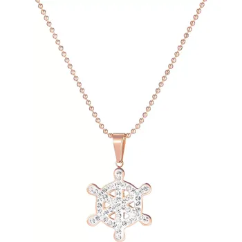 Náhrdelník Náhrdelník z oceli 316L - kormidlo s čirými zirkony, armádní řetízek, měděná barva