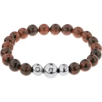 Náramek Hnědo-černý elastický náramek, kulaté korálky z přírodního kamene a oceli