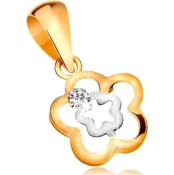 Přívěsek Přívěsek ze 14K zlata - zvlněný dvoubarevný obrys květu s čirým zirkonem