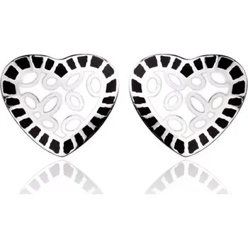 Náušnice Ocelové náušnice - bílé srdce s černým lemem