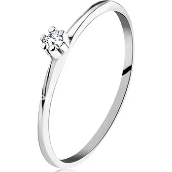 Prsten Prsten v bílém 14K zlatě - lesklá zkosená ramena, kulatý čirý diamant - Velikost: 60