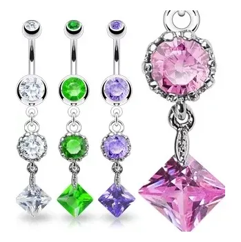 Piercing Piercing do pupíku VINTAGE - tři barevné zirkony - Barva piercing: Zelená