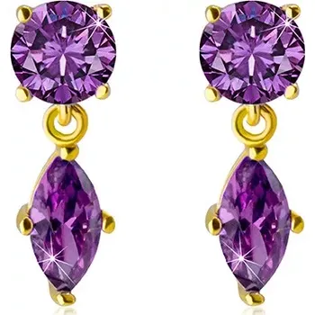 Náušnice Zlaté náušnice 585 - třpytivé zirkony fialové barvy v kotlících s výřezy