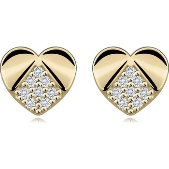 Náušnice Srdíčkové náušnice ze žlutého zlata 585 - zahnuté obloučky, čiré zirkony