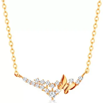 Náhrdelník Náhrdelník ve žlutém 14K zlatě - řetízek z oválných oček, motýl a čiré zirkonky