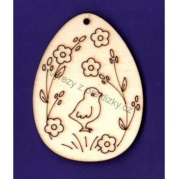 Stavební deska Výřez z překližky, F80, VELIKONOČNÍ VEJCE-KUŘÁTKO, 6,5x4,5cm, 1ks