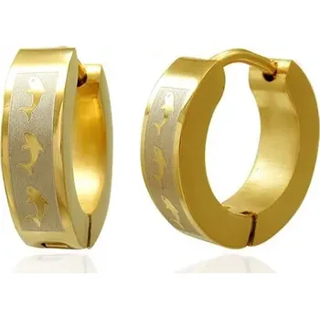 Náušnice Kloubové náušnice z oceli, zlatá barva, pásek ve stříbrném odstínu s delfíny