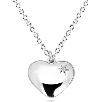 Náhrdelník Náhrdelník ze stříbra 925 - zrcadlově lesklé srdce s hvězdičkou a diamantem
