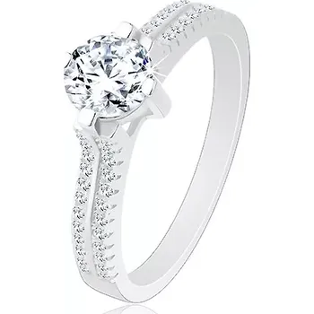 Prsten Stříbrný prsten 925, vyvýšený kulatý zirkon, čiré zirkonové linie - Velikost: 56