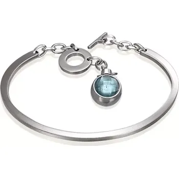 Náramek Náramek z chirurgické oceli, neúplný ovál s visícím modrým zirkonem