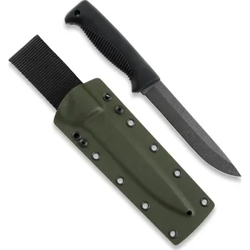 lovecký nůž Peltonen FJP024 M95 Ranger Puukko outdoorový nůž 15 cm, celočerná, TPE, zelené pouzdro Kydex