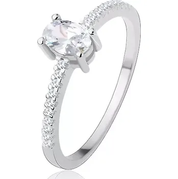 Prsten Zásnubní prsten ze stříbra 925, tenká ramena, čirý zirkon - ovál - Velikost: 57