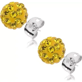 Náušnice Náušnice Shamballa, ocelová puzetka, kulička, žářivě žluté zirkony, 8 mm