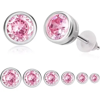 Náušnice Stříbrné náušnice 925 - růžový zirkon, kulatá objímka, puzetky - Hlavička: 6 mm